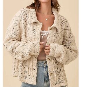 Macrame dreams #MissMe macrame crochet jacket M oat color